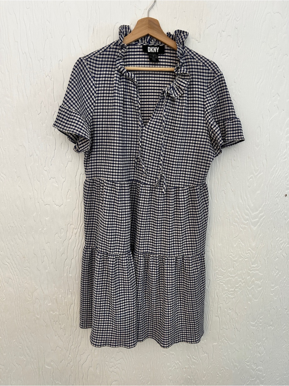 DKNY Gingham Check Tiered Midi‎ Dress Sz 10 Cottagecore Picnic Relaxed